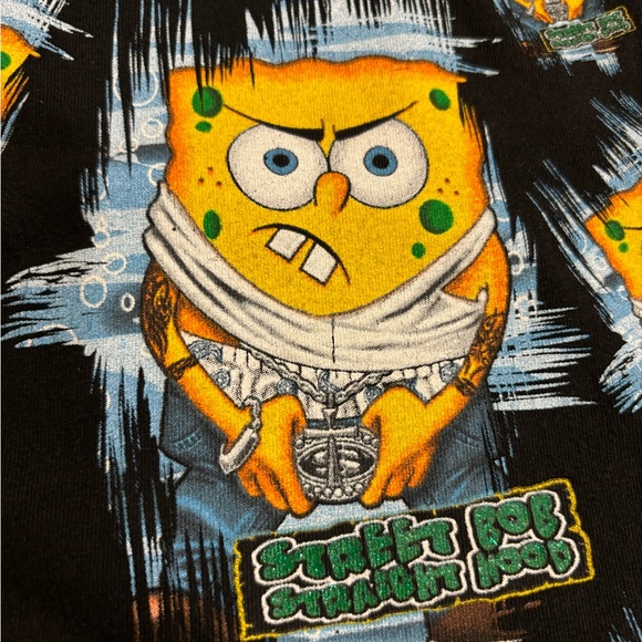 Vintage Y2K Gangster SpongeBob “ Street Bob Straight Hood” T-Shirt - Picture 3 of 4